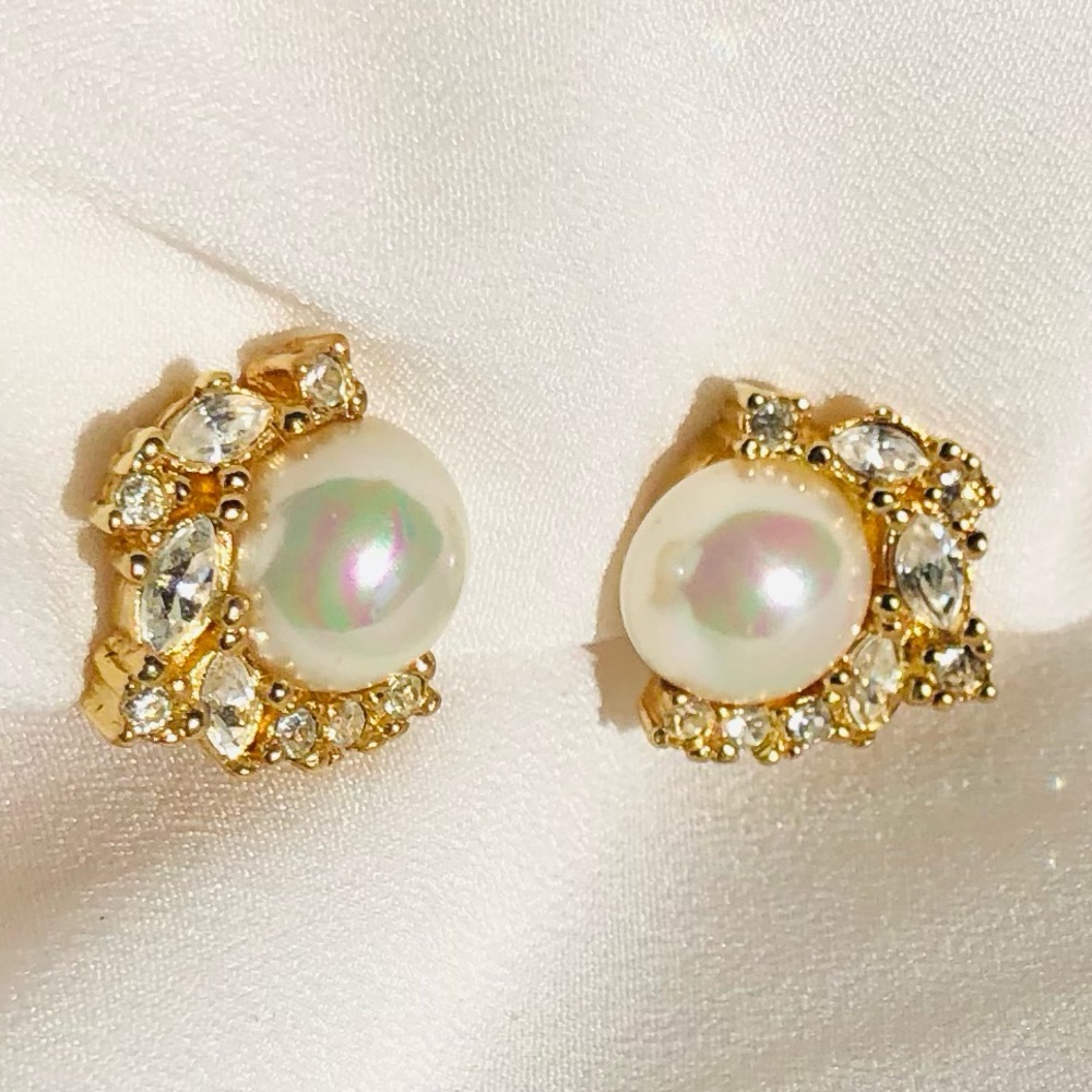 Vintage Christian Dior Faux Pearl Crystal Germany Clip On Earring COA Signed